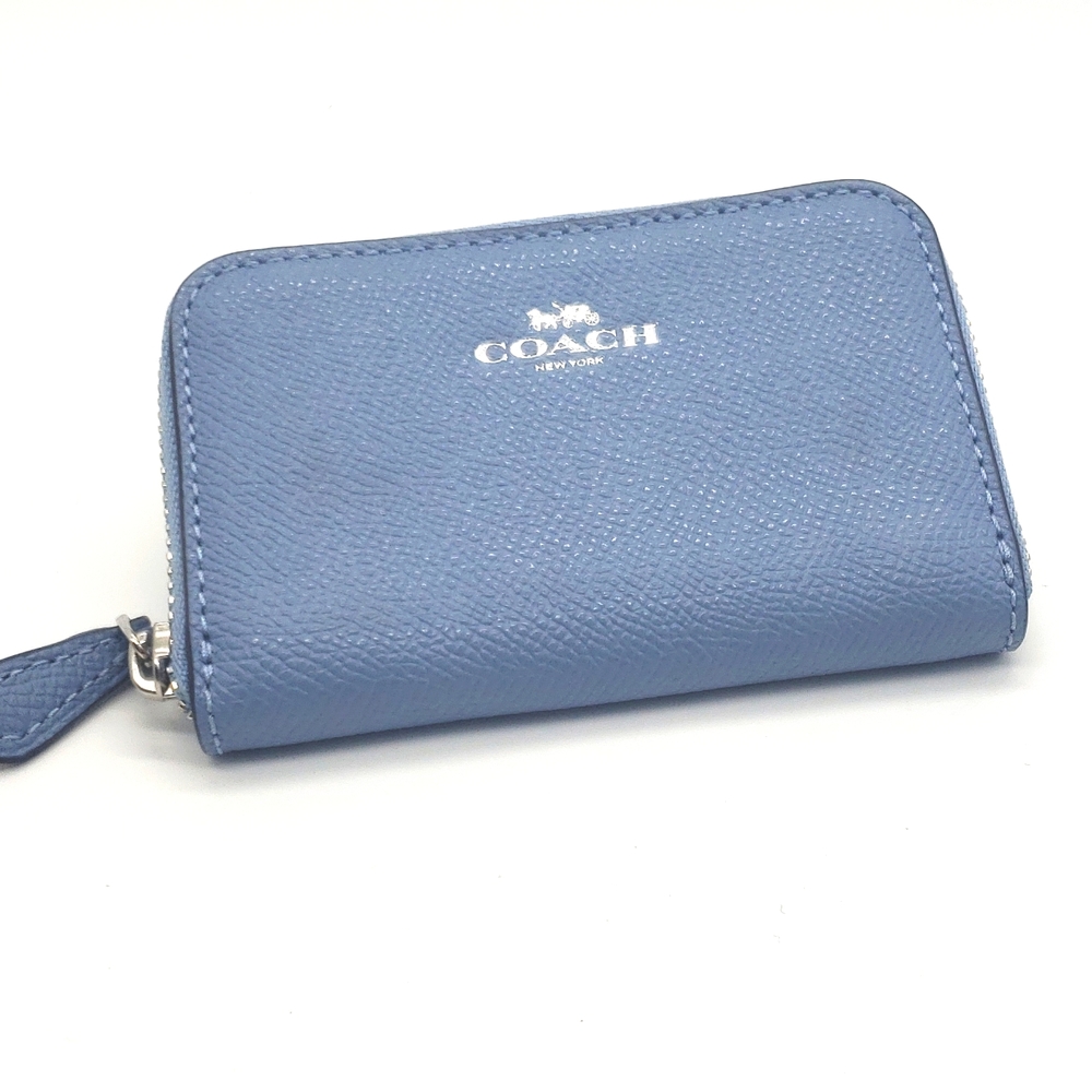 Coach card coin wallet leather light blue new condition no. f27569
